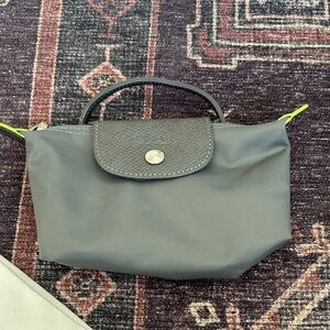 Great Condition Longchamp 
Le Pliage Green Mini Pouch in Graphite